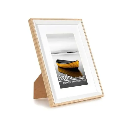 Produktbild: Baoee 15x20cm Eiche weiß Zweifarbiger Bilderrahmen mit 10x15cm Passepartout,Fotorahmen mit Acrylglas,Picture Frame für Fotos, Bilder, Poster