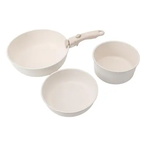 Produktbild: 3-teiliges Antihaft-Bratpfannen-Set, Abnehmbarer Griff, Flache Bodenbeschichtung, Zum Kochen, Omelettpfanne für Induktionsherd, Gasherd