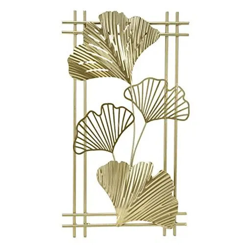 Produktbild: BAOFUYA Goldene Metall Wanddekoration, Goldene Skulptur, Wanddekoration, Goldene Metall Wanddekoration, Goldene Blatt Wanddekoration, Kunstskulptur mit Rahmen für Wohnzimmer, Büro