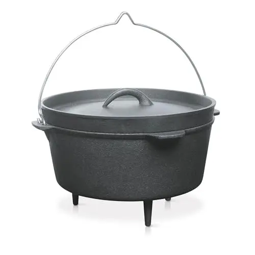 Produktbild: Barbecook Junko Gusseisen Kochtopf Dutch Oven zum Grillen und Schmoren ueber Feuer oder auf dem Grill, Schmortopf mit Dreibein zum Aufstellen ueber eine Feuerschale, 3 Liter, schwarz