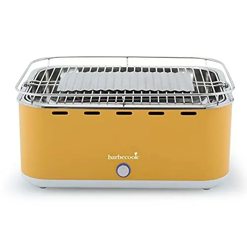 Produktbild: Barbecook Rauchfreier Holzkohlegrill Tischgrill mit Tragetasche geeignet für Balkon als Outdoor Camping-Grill mit eingebauten Gebläse, spülmaschinen-fest, Gelb