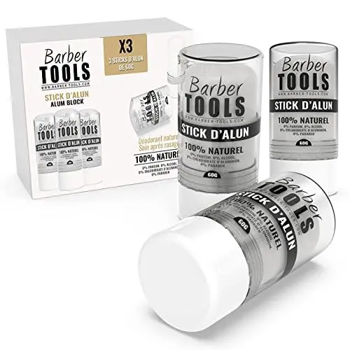 Produktbild: Barber Tools Deosticks, 60 g, Alaunstein, 100% natürlich, ohne Parabene und Aluminiumhydrochlorid, wirksam gegen Schnittverletzungen der Rasur, 3 Stück