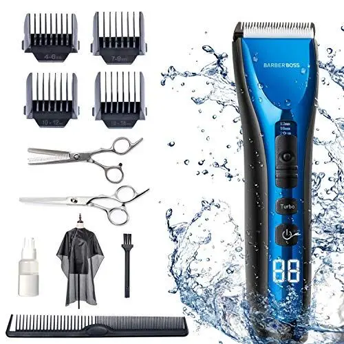 Produktbild: Barberboss Profi Haarschneidemaschine Bartschneider Rasierer für Männer & Jungen Wasserdicht Kabellos Wiederaufladbar Haarschneider LED Display Drei Geschwindigkeitseinstellung QR-2081
