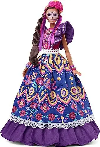 Produktbild: Barbie 2022 Día De Muertos Puppe mit traditionellem Rüschenkleid, Blumenkrone und Calavera-Gesichtsbemalung, Geschenk für Sammler