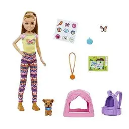 Produktbild: Barbie Camping Serie, Camping Set mit Stacie Puppe, Welpe, Camping Zubehör, Haustier Zubehör, Aufkleber, inkl Puppe (23 cm), Geschenk für Kinder, Spielzeug ab 3 Jahre,HDF70