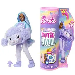 Produktbild: Barbie Cutie Reveal Puppe - Plüschpudel mit 10 Überraschungen, bewegliche Puppe mit zahlreichen Accessoires wie Fleece-Jacke und Körbchen für Mini-Haustier, ab 3 Jahren, HKR05
