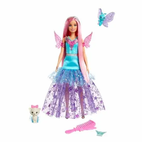 Produktbild: Barbie Ein Verborgener Zauber Puppe - Langhaarige Malibu Roberts Puppe mit schimmerndem Kleid, Zubehör und Zwei entzückenden Tieren, für Kinder ab 3 Jahren, HLC32