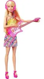 Produktbild: Barbie GYJ21 - Bühne frei für große Träume Malibu Puppe (ca. 30 cm groß, blond) mit Melodien aus dem Film, Lichtern, Mikrofon und Accessoires, Geschenk für Kinder ab 3 Jahren