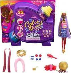 Produktbild: Barbie HBG40 - Color Reveal Bows Haarwechsel Puppe, Glitzerblau Spielset mit 25 Überraschungen rund um Haarstyling und Party, Spielzeug ab 3 Jahren