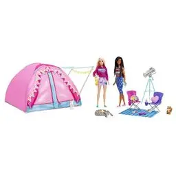 Produktbild: Barbie Abenteuer zu zweit Camping-Spielset mit Zelt, inkl. 2 Barbie Puppen, Barbie Camping Zubehör und Tiere, Geschenk für Kinder, Spielzeug ab 3 Jahre,HGC18