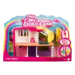 Produktbild: Barbie Mini BarbieLand Puppenhaus-Sets, Mini-Traumvilla mit Überraschung, ca. 4 cm große Barbie-Puppe, Möbel und Zubehörteile plus Aufzug und Pool, 4 Jahre+, HYF47