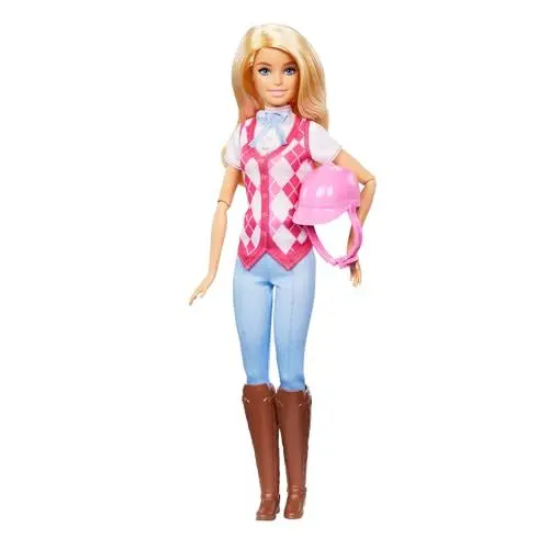 Produktbild: Barbie Puppe Malibu“ und Zubehör von Barbie Mysteries: Das geheimnisvolle Pferdeabenteuer“, inklusive Modepuppe, abnehmbarem Reitoutfit und Helm, HXJ38