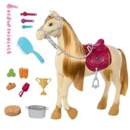 Produktbild: Barbie Spielzeugpferd mit Geräuschen, Musik und Zubehör, inspiriert von Barbie Mysteries: Das geheimnisvolle Pferdeabenteuer“ Pferd kann sich bewegen, tanzen und mit den Augen blinzeln, HXJ42