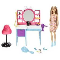 Produktbild: BARBIE Totally Hair Spielset - Puppe, Frisiertisch, 15+ Accessoires, Farbwechseleffekt, für Kinder ab 3 Jahren, HKV00