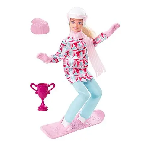 Produktbild: Barbie You Can Be Anything Serie, Snowboarder, 1x Puppe mit blonden Haaren, rosa Snowboard, Helm, Wintermantel, Accessoires, Geschenk für Kinder, Spielzeug ab 3 Jahre,HCN32