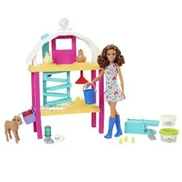 Produktbild: Barbie You Can Be Anything Series, Hatch and Gather Egg Farm, 1x Puppe mit braunen Haaren, Ziege, Kaninchen, Hühner, Knetmasse für Eier, Accessoires, als Geschenk geeignet,HGY88