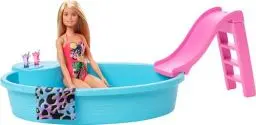 Produktbild: Barbie-Pool, 1x Puppe mit blonden Haaren, Pool und Rutsche, Accessoires, Geschenk für Kinder, Spielzeug ab 3 Jahre,GHL91