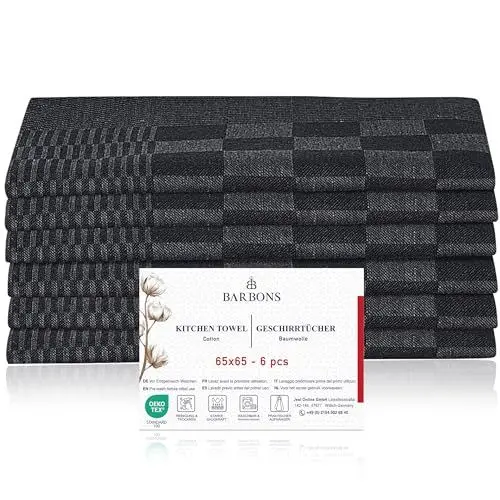 Produktbild: BARBONS 6er Geschirrtücher Baumwolle 65x65 cm - 245 g/m² 105 g Küchentücher Geschirrhandtücher Geschirrtuch Küchenhandtücher Küchentuch Geschirrtuch Geschirrhandtuch Trockentücher (6er, Karo, 65x65cm)