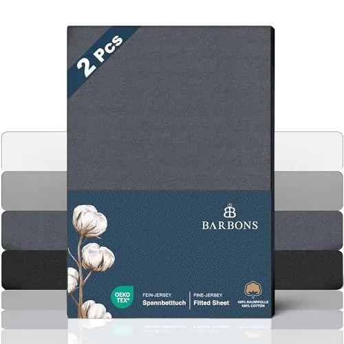 Produktbild: BARBONS Spannbettlaken 140x200cm 2er - Spannbetttuch für Dicke Matratzen bis zu 27 cm 100% Baumwolle Oeko-TEX Zertifiziert Bettlaken Jersey Bettbezug für Boxspringbett - Dunkelgrau 140 x 200 2er