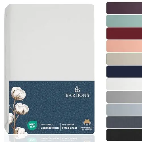 Produktbild: BARBONS Spannbettlaken 180x200cm – 100% Baumwolle Spannbettlaken, Oeko-TEX Zertifiziert, Bettlaken Jersey, Spannbetttuch, Matratzenhöhe bis 25 cm (Weiss - 180x200)