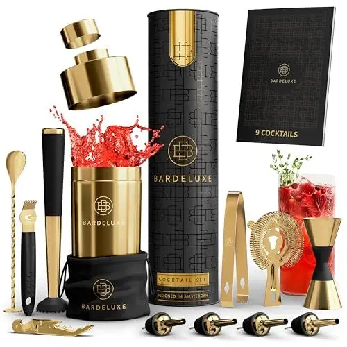 Produktbild: BarDeluxe® Cocktail Set 12-teilig, Barkeeper Set, Cocktail Mixer Set | 750ml Cocktailshaker Edelstahl, Cocktail Shaker Set, Bartender Set | Luxus Cocktail Geschenkset