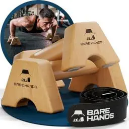 Produktbild: BARE HANDS Liegestützgriffe – 2x gelenksschonende & rutschfeste Holz Liegestützgriffe – Calisthenics Equipment für Indoor & Outdoor – Ideal für Handstand & Liegestütze