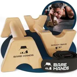 Produktbild: BARE HANDS Liegestzützgriffe – 2x gelenksschonende & rutschfeste Holz Liegestützgriffe | exzellentes Calisthenics Equipment | Indoor & Outdoor | Ideal für Handstand & Liegestütze | extra lang