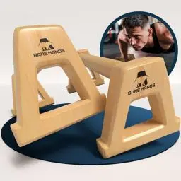 Produktbild: BARE HANDS Liegestützgriffe – 2x gelenksschonende & rutschfeste Holz Liegestützgriffe – Calisthenics Equipment für Indoor & Outdoor – Ideal für Handstand & Liegestütze (Modell XL - Hell)