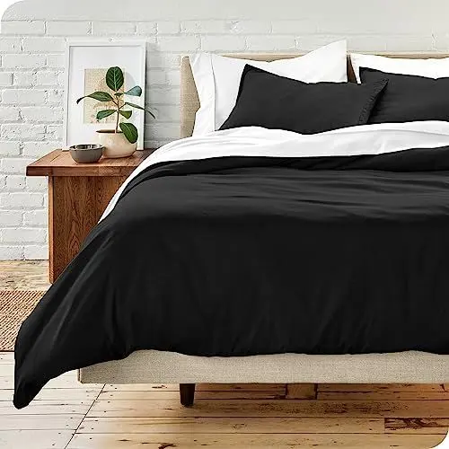 Produktbild: Bare Home Bettbezug-Set - Premium 1800 - Extra weiches Bettbezug-Set - Leicht, atmungsaktiv und kühlend - Knitter-, Verblass- und Fleckenresistent (135 x 200/80 x 80 x 1, Schwarz)