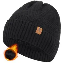 Produktbild: BARFULKER Beanie Herren Damen Wintermütze Warm Gefüttert Strickmütze Dehnbare Laufmützen Weiche Wollmütze Unisex Hat,Schwarz