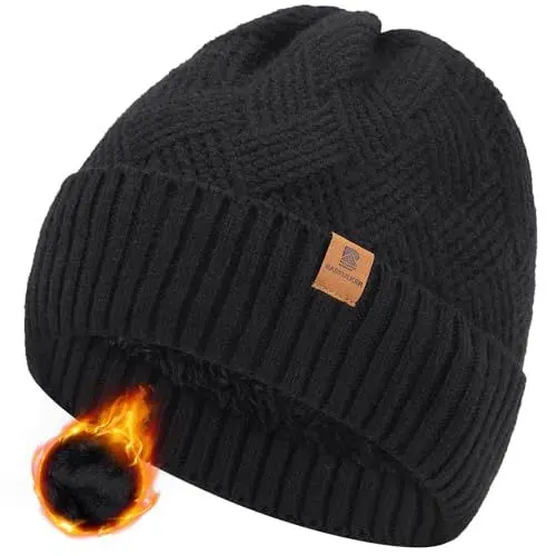 Produktbild: BARFULKER Beanie Herren Damen Wintermütze Warm Gefüttert Strickmütze Dehnbare Laufmützen Weiche Wollmütze Unisex Hat,Schwarz