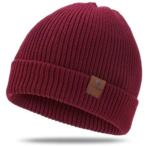 Produktbild: BARFULKER Beanie Mütze Damen Herren, Winter Warm Strickmütze Wintermützen Thermo Laufmützen Dehnbare Weiche Wollmütze mit Bündchen und Dickem Warmem Futter Geschenk Unisex,Rot