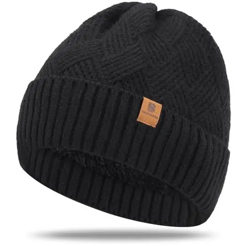 Produktbild: BARFULKER Beanie Mütze Damen Herren, Winter Warm Strickmütze Wintermützen Thermo Laufmützen Dehnbare Weiche Wollmütze mit Bündchen und Dickem Warmem Futter Geschenk Unisex,Schwarz