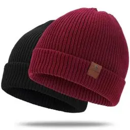 Produktbild: BARFULKER Beanie Mütze Damen Herren, Winter Warm Strickmütze Wintermützen Thermo Laufmützen Dehnbare Weiche Wollmütze mit Bündchen und Dickem Warmem Futter Geschenk Unisex,Schwarz/Rot