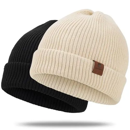 Produktbild: BARFULKER Beanie Mütze Damen Herren, Winter Warm Strickmütze Wintermützen Thermo Laufmützen Dehnbare Weiche Wollmütze mit Bündchen und Dickem Warmem Futter Geschenk Unisex,Schwarz/Weiß