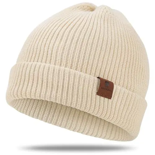 Produktbild: BARFULKER Beanie Mütze Damen Herren, Winter Warm Strickmütze Wintermützen Thermo Laufmützen Dehnbare Weiche Wollmütze mit Bündchen und Dickem Warmem Futter Geschenk Unisex,Weiß