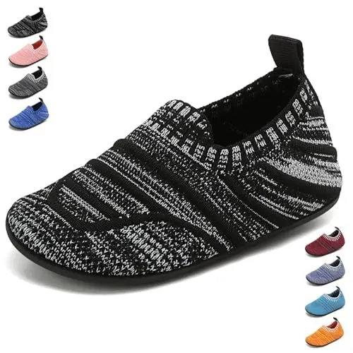 Produktbild: BARFULKER Hausschuhe Kinder Jungen Mädchen Hüttenschuhe Baby unisex Pantoffeln Bequem Leicht Rutschfeste Kleinkinder Lauflernschuhe Turnschläppchen Barfußschuhe Slippers(Schwarz/Grau,28/29 EU)