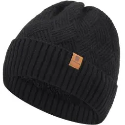 Produktbild: BARFULKER Mütze Herren Damen Winter Beanie Mütze Warme Gefüttert Wintermütze Thermo Dehnbare Strickmützen Bequem Wollmütze Winddichte Laufmützen Cuffed Hats für Frauen Männer Unisex,Schwarz