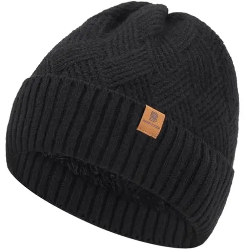 Produktbild: BARFULKER Mütze Herren Damen Winter Beanie Mütze Warme Gefüttert Wintermütze Thermo Dehnbare Strickmützen Bequem Wollmütze Winddichte Laufmützen Cuffed Hats für Frauen Männer Unisex,Schwarz