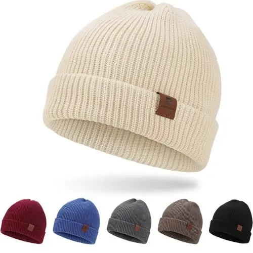 Produktbild: BARFULKER Mütze Herren Damen Winter Beanie Mütze Warme Wintermütze Thermo Dehnbare Strickmützen Bequem Wollmütze Winddichte Laufmützen Cuffed Hats für Frauen Männer Unisex,Beige