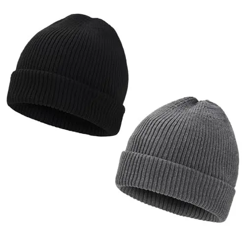 Produktbild: BARFULKER Winter Beanie Mütze Damen Herren Warme Wintermützen Thermo Strickmütze Laufmützen Dehnbare Weiche Wollmütze Unisex, Geschenke für Männer und Frauen, Schwarz Grau
