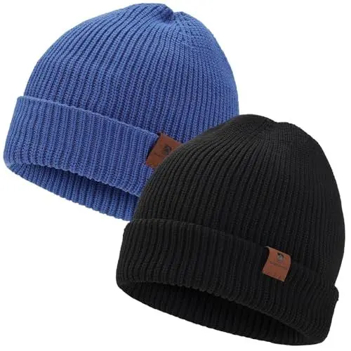 Produktbild: BARFULKER Winter Beanie Mütze Herren Damen Warm Gefüttert Wintermützen Thermo Strickmütze Laufmützen Dehnbare Weiche Wollmütze Unisex Hat,2 Stück,Schwarz Grau