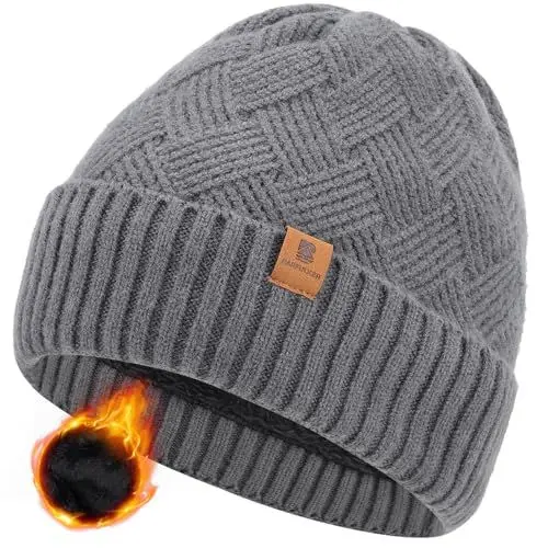 Produktbild: BARFULKER Winter Beanie Mütze Herren Damen Warm Gefüttert Wintermützen Thermo Strickmütze Laufmützen Dehnbare Weiche Wollmütze Unisex Hat,Grau