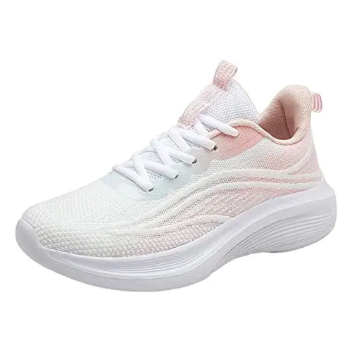 Produktbild: Barfuss Hausschuhe Damen Absatzschoner High Heels Damen Turnschuhe Modischer Farbverlauf Neues Muster Mesh Atmungsaktiv Und Bequem Schnüren Lässig Barfussschuhe Damen Stiefeletten Damen Mit (Pink, 37)