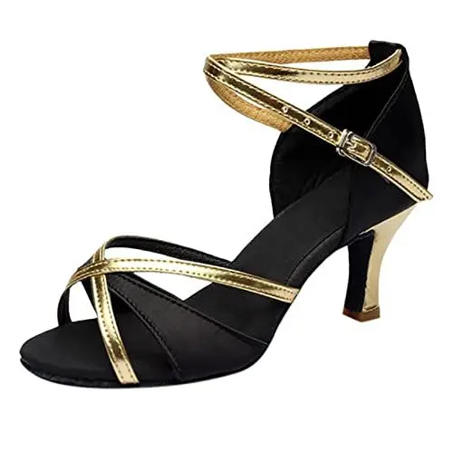 Produktbild: Damen Velours Hoher Absatz Tanzschuhe,weiche Glitzer Tanzschuhe Comfort Mesh Peep-Toe Salsa Professionelle Tango Ballsaal Latein Moderne Tanzschuhe 5cm hohem Absatz Schwarz,37