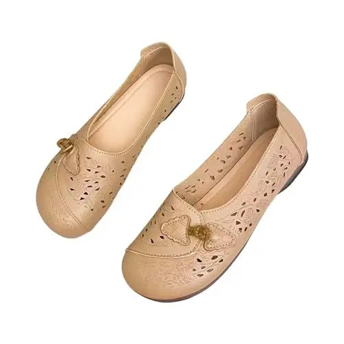 Produktbild: BarfußSchuhe Winterschuhe Damen GefüTtert Sneaker Damenschuhe Ethnische Freizeitschuhe Sommermode Hohl Atmungsaktiv Flacher Absatz Weiche Sohle Badeschuhe Kinder 34 Badeschlappen Damen 39 (Khaki, 40)