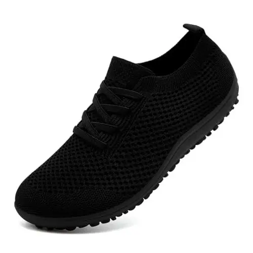 Produktbild: Barfußschuhe Damen Laufschuhe Turnschuhe Schuhe Sportschuhe Damen Bequeme Slip On Sneaker Fitnessschuhe Straßenlaufschuhe Leichte Atmungsaktiv Weich rutschfest Shoes Schwarz 40 EU