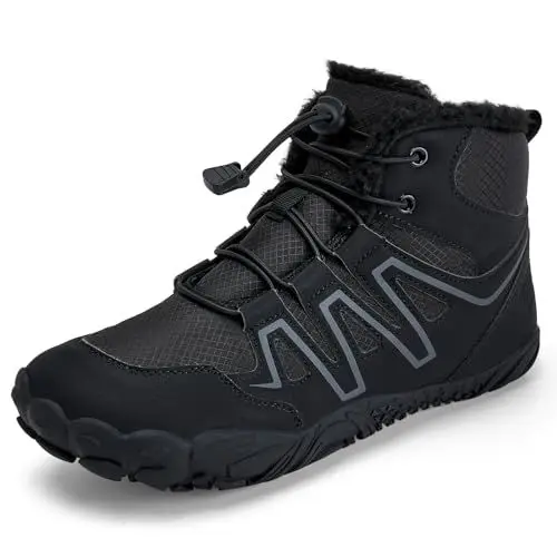 Produktbild: Barfußschuhe Gefüttert Damen Herren Winterschuhe Warm Winterstiefel Snow Boots（632Schwarz，41EU）