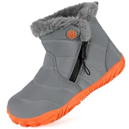 Produktbild: Barfußschuhe Gefüttert Kinder Winterstiefel Jungen Mädchen Wasserdicht Winterschuhe Schneestiefel Warm Stiefel Stiefeletten Grün-A 38EU