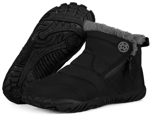 Produktbild: Sisttke Barfussschuhe Gefüttert Winterschuhe Herren Warm Männer Wasserdicht Barfuss Schuhe Outdoor rutschfeste Wildling Schuhe, Schwarz, 40 EU